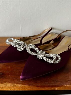 Lilly Pulitzer Brit Slingback Flats Amarena Cherry Satin Jeweled Sandals 8.5